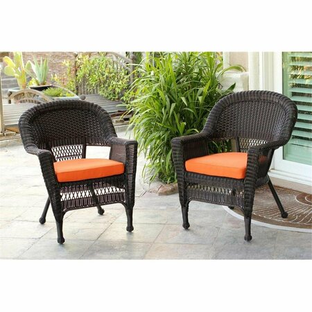 JECO W00201-2-FS016-CS Espresso Wicker Chair with Orange Cushion, 2PK W00201_2-FS016-CS